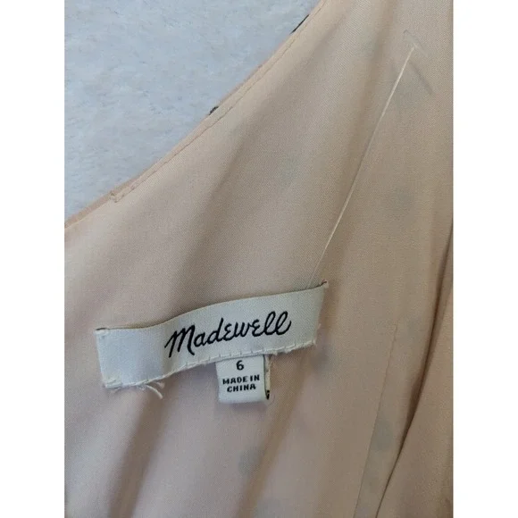 Madewell Maxi Dress Women's 6 Pink Polka Dot Ruffle Faux Wrap Lined V-Neck Zip - Picture 6 of 11